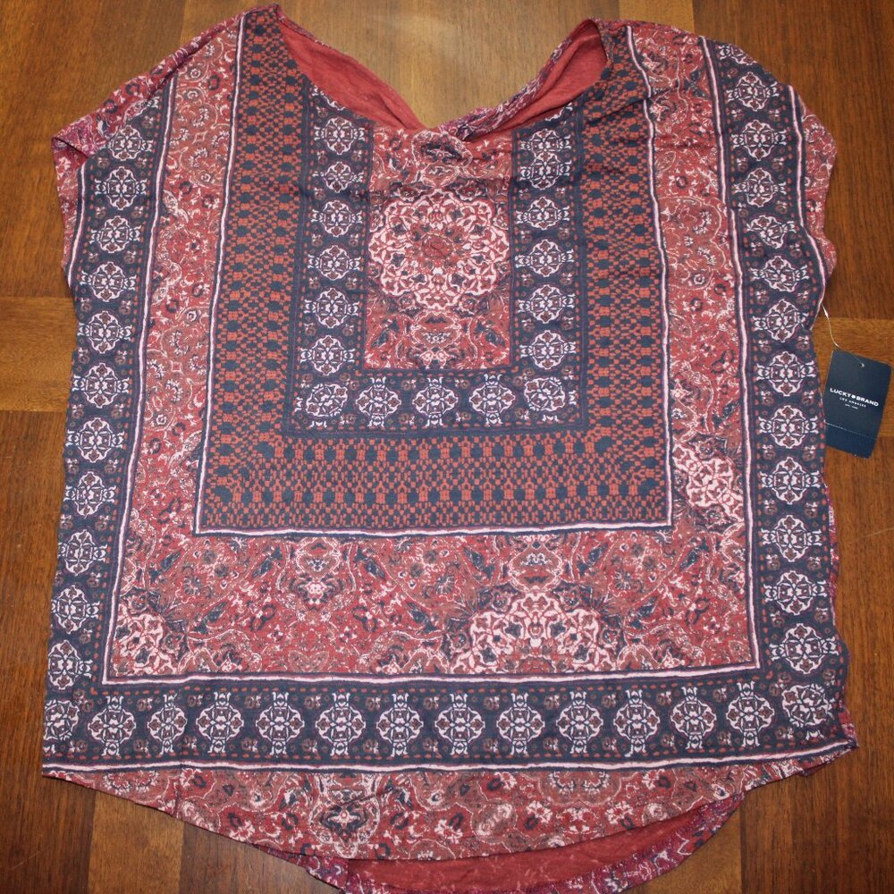 Lucky Brand Twisted Open Back Short Sleeve Top Size Large NWT